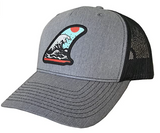 ThreadBound Outdoors Trucker Hat- Surf Fin Ocean Patch Heather Grey/Black